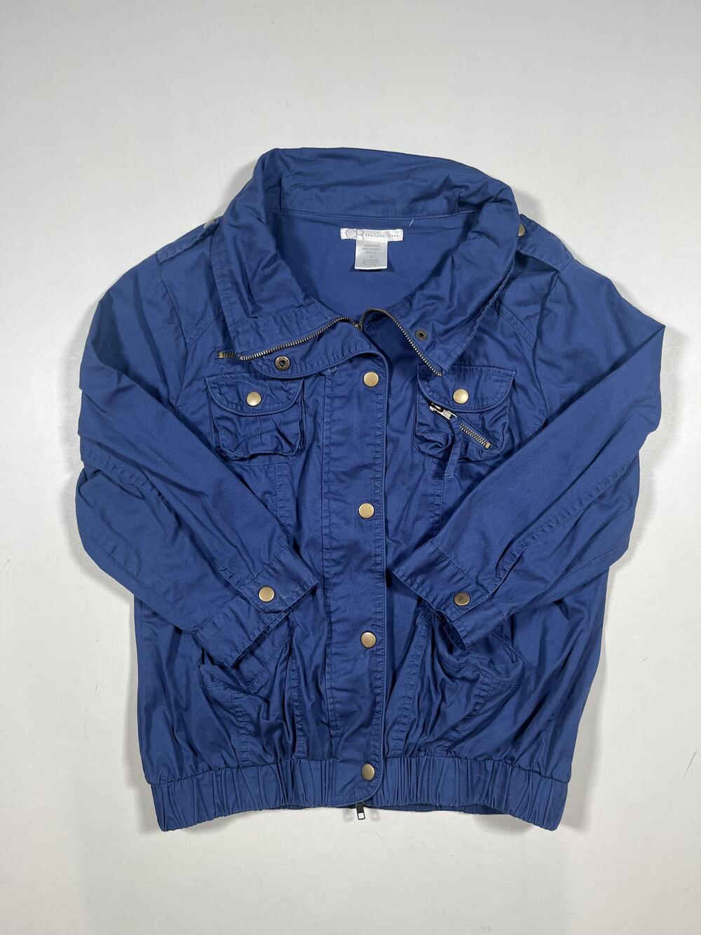 Charlotte Russe Jacket Womens Large Blue Cotton Twill Zip Pockets Bomber Style